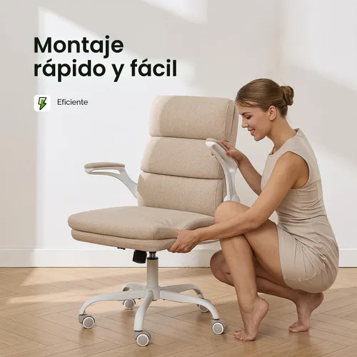 Vista 4 de amseatec Silla de Oficina Ajustable para Escritorio de Respaldo Medio Ejecutiva Cómoda de Tela Ergonómica con Soporte para la Espalda Silla de Beige