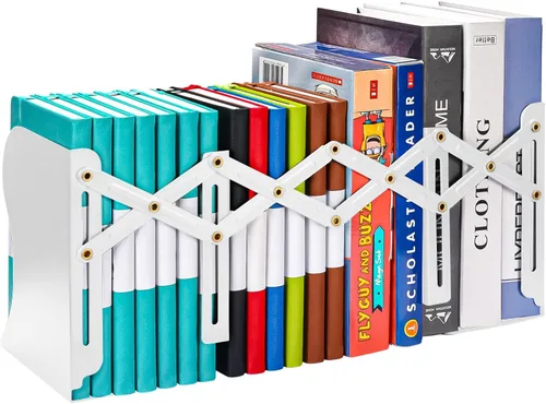 Vista 9 de Sujetalibros ajustables, extremos de metal para libros pesados, 2 divisores, soporte antideslizante para escritorio, estante, oficina, papelería