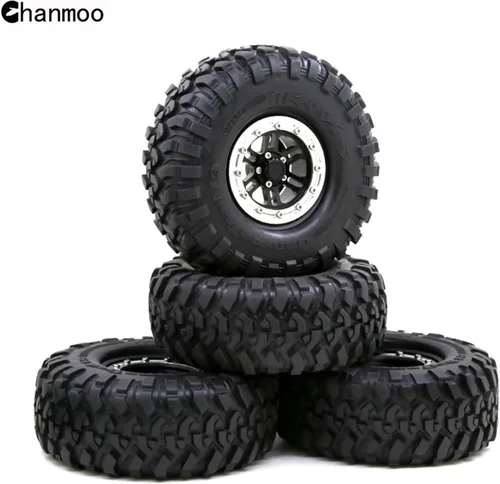 Vista 6 de Llantas de metal Beadlock de 1.9 y neumáticos de oruga hexagonal de 4.724 in con insertos de espuma para 1:10 RC Crawler Axial SCX10 III TRX4 Redcat