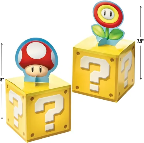 Vista 2 de Super Mario Brothers Kit de decoración de centro de mesa, 2 cajas (8 pulgadas), 1 centro de mesa (4 x 5.5 pulgadas) y 1 centro de mesa