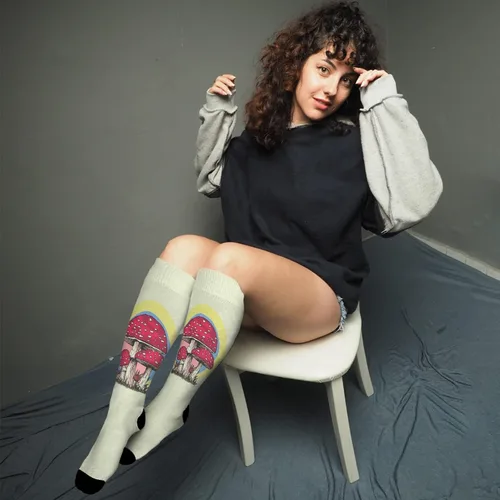 Vista 4 de devor Womens Crew Socks Thigh High Sock for Girl Mid Calf Sock Cute MUSHROOM RETRO Socks