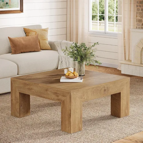 Vista 11 de Tribesigns - Mesa de café cuadrada estilo granja para sala de estar, mesa de centro baja grande de 39.37 pulgadas con patas resistentes, fácil Marrón