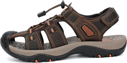 Vista 3 de FLARUT - Sandalias deportivas para hombre, sandalias para senderismo y exteriores, diseño informal de cuero con punta cerrada, sandalias atléticas