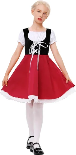 Vista 4 de KOJOOIN Disfraz de Caperucita Roja para Niñas, Vestido de Halloween con Capa de Lujo para Juego de Rol