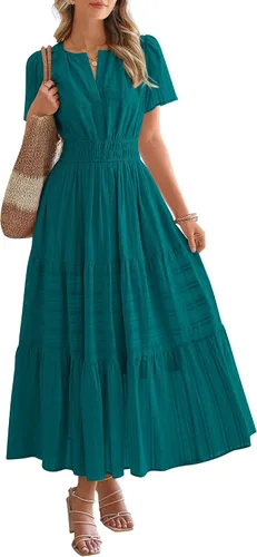 Vista 33 de BTFBM - Vestido largo casual de verano 2026 para mujer, vestido ligero de Gris azulado