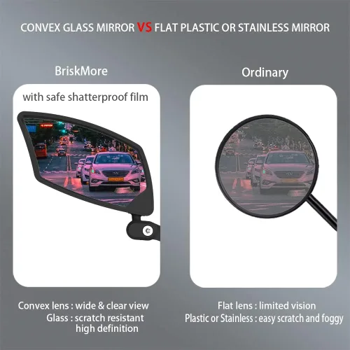 Vista 4 de BriskMore Espejo de bicicleta para manillar - Cristal HD transparente, espejo ajustable y plegable de 360° para una conducción segura, gran angular