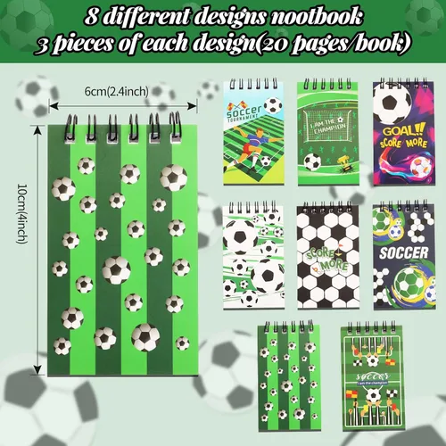 Vista 3 de Kolewo4ever Juego de regalos de fiesta de fútbol de 172 piezas con 24 bolígrafos, 24 pulseras, 24 mini bloc de notas, 100 calcomanías de fútbol
