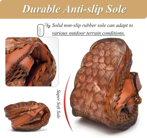 Vista 3 de Qiucdzi Sandalias deportivas para hombre con puntera cerrada, sandalias deportivas de cuero hechas a mano, sandalias ajustables de pescador