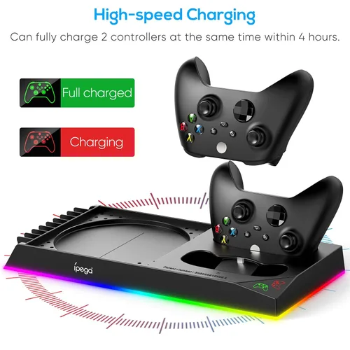 Vista 3 de Upgrade Stand for Xbox Series X with Back Cooling Fan& RGB Lights, Charging Station with Controller Charger Dock &Game Storage Rack Organizer&