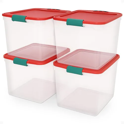 Vista 14 de HOMZ Paquete de 5 cubos organizadores de almacenamiento de plástico transparente, 7.5 cuartos de galón, pestillo azul, contenedores organizadores