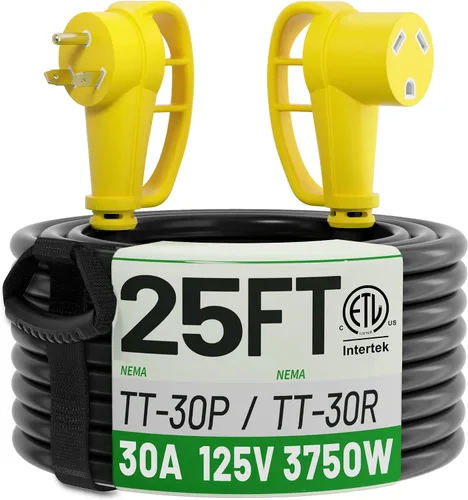 Vista 10 de POWGRN NEMA 14-50P a NEMA 14-50R Cable de extensión de alimentación de 50 amperios para RV/EV de 10 pies al aire libre con mango de agarre, cable