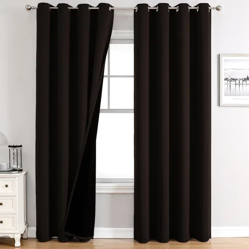 Vista 81 de ChrisDowa Cortinas 100% opacas de 63 pulgadas de largo para dormitorio con forro negro, 2 capas gruesas totalmente opacas con aislamiento térmico