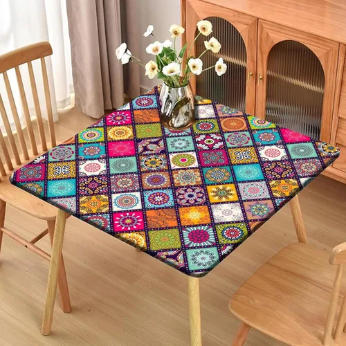 Vista 117 de Mantel redondo ajustable con mantel elástico para exteriores, manteles elásticos redondos para mesas, manteles impermeables y lavables