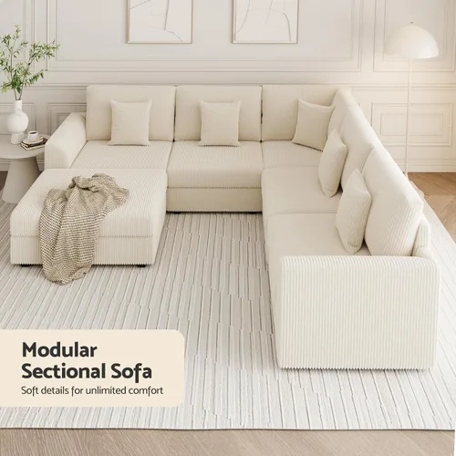 Vista 6 de Sofá seccional modular de 146", en forma de U de gran tamaño, sofá cama convertible, asiento profundo cómodo sofá nube con otomana y 5 almohadas