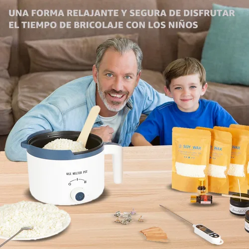 Vista 8 de KQU - Olla de cera con termómetro, derretidor eléctrico de cera para hacer velas con boquilla de 1.5 cuartos de galón, juego de olla doble pequeña