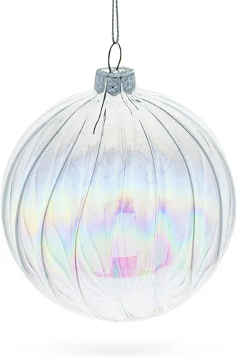 Vista 2 de Juego de 3 bolas de cristal transparente iridiscente adornos de Navidad de 3.6 pulgadas