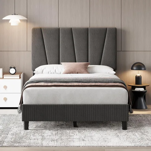Vista 7 de Garvee Base de cama de tamaño individual con cabecera ajustable, base de colchón, no necesita somier, base de cama tapizada de lino con listones