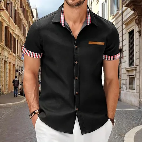 Vista 2 de Camisas de vestir de negocios de manga corta para hombre, sin arrugas, informales, con botones, camisas formales de verano, playa, guayabera