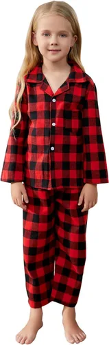 Vista 2 de Umeyda Conjunto de pijamas de Navidad familiares a juego, pijamas a cuadros de manga larga para adultos y niños