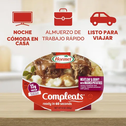 Vista 5 de HORMEL COMPLEATS Pastel de carne y salsa con puré de papas bandeja para microondas, 9 onzas (paquete de 6) Calentar y comer, comidas