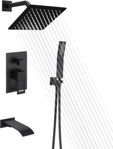 Vista 10 de sumerain Sistema de grifo para bañera y ducha con boquilla de cascada y cabezal de ducha de mano, válvula equilibrada de presión, oro cepillado