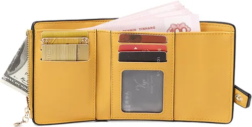 Vista 2 de AOXONEL Billetera pequeña de cuero para mujer, billetera Rfid para mujer, billetera triple plegable, compacta con ranuras para tarjetas y bolsillo