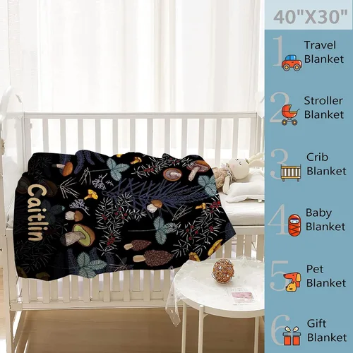 Vista 3 de Manta de regalo personalizada de hongos del bosque salvaje oscuro, manta de franela suave y ligera, adecuada para uso en cama, sala de estar