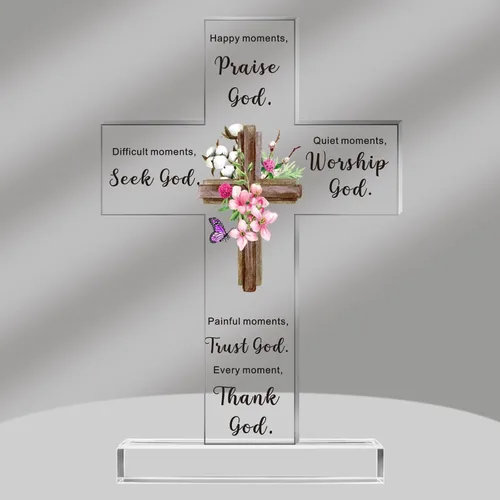 Vista 16 de Regalos Cristianos de Acrílico Chunful para Mujer y Hombre Cruz de Jesús Religiosa y Decorativa con Versículos de la Biblia y Oraciones Cruz