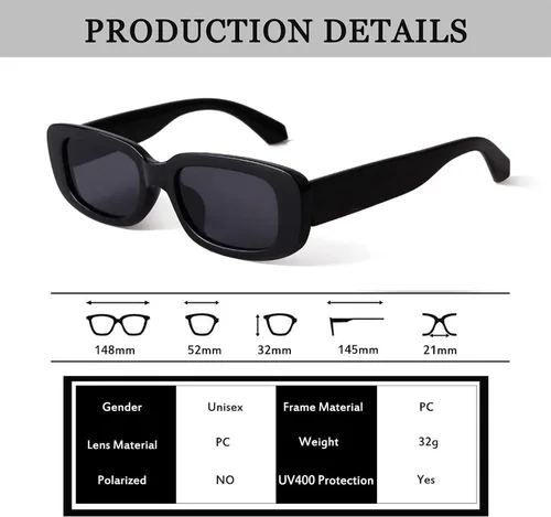 Vista 5 de JUDOO Gafas de sol rectangulares negras para mujer, gafas de sol retro de moda de los años 90, lindas gafas de sol con protección UV400