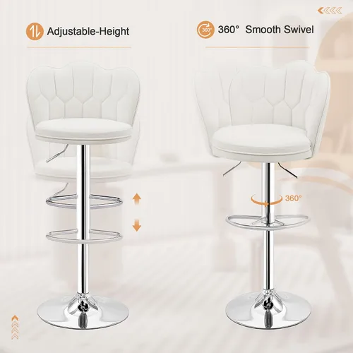 Vista 4 de VECELO Juego de 2 taburetes de bar, taburetes de bar ajustables con respaldo, taburete de terciopelo sin brazos para encimera, taburete de isla