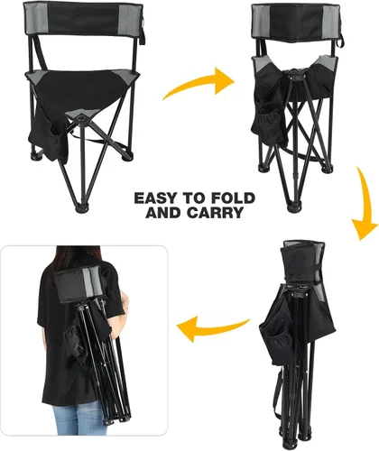 Vista 7 de REDCAMP Paquete de 2 Sillas de Camping con Trípode Plegables Ligeras, Asiento de Taburete Trípode Portátil de 3 Patas con Respaldo, Silla de Golf