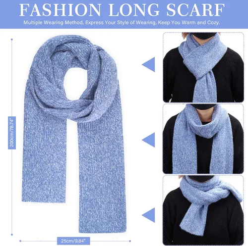 Vista 5 de Conjunto de bufanda de cuello largo para mujer con gorro de punto cálido para invierno con gorro de calavera con forro polar, regalos para mujeres