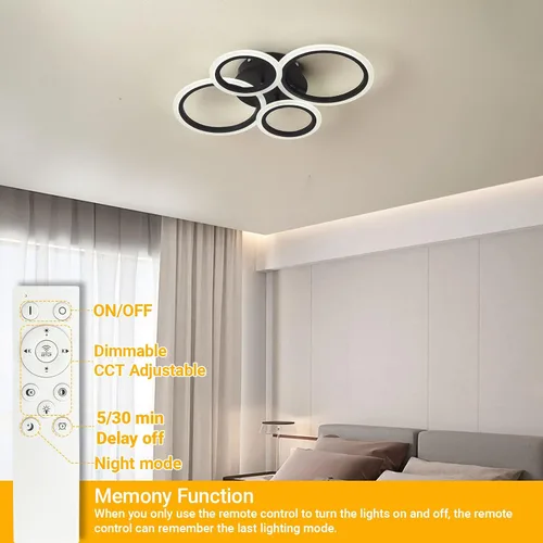 Vista 3 de Moderna lámpara LED de techo de 22 pulgadas, 36 W, 3000 lúmenes, 3000 – 6500 K, regulable con control remoto, lámpara de techo empotrada para Negro