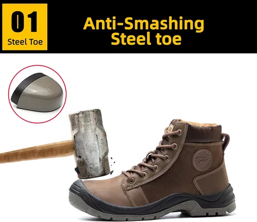 Vista 2 de NBUUNBU Botas de trabajo con punta de acero para hombres, zapatos de trabajo de seguridad, antideslizantes, resistentes a la abrasión
