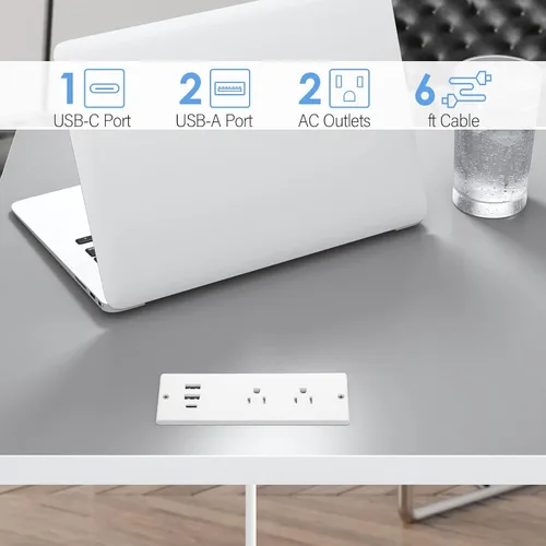 Vista 4 de Jgstkcity Regleta de alimentación empotrable USB C de 20 W, protector de sobretensiones impermeable, toma de corriente de escritorio para muebles, 2