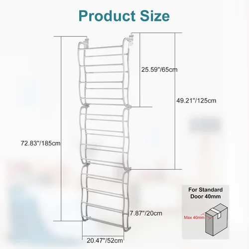 Vista 3 de Zapatero para colocar sobre la puerta, 12 capas y 36 pares de zapatos para colgar en la pared, organizador de zapatos, barras antideslizantes