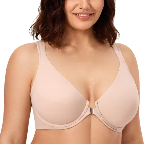 Vista 2 de CALVENA Brasier de espalda cruzada con cierre frontal para mujer, talla grande, cobertura completa con aros