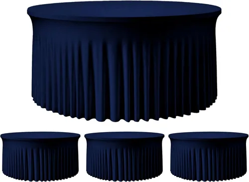Vista 60 de Mantel redondo de 60 pulgadas en negro para mesas de 5 pies, funda de mesa ajustada de elastano con borde elástico y falda, lavable, sin arrugas