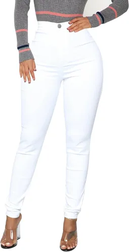 Vista 38 de KUNMI - Pantalones de mezclilla clásicos de cintura alta para mujer, elásticos, con efecto de levantamiento de glúteos, ajustados