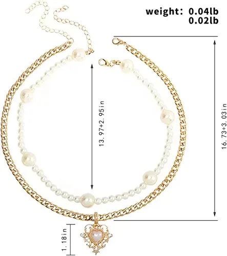 Vista 4 de Collares de perlas, collares en capas, collares delicados para mujer, juego de collar de oro