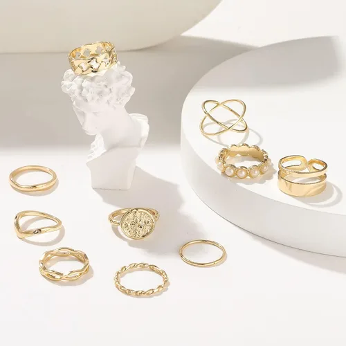Vista 5 de Juego de 30 anillos de nudillos dorados vintage bohemios de serpientes mariposa apilables para mujeres y niñas anillos midi plateados