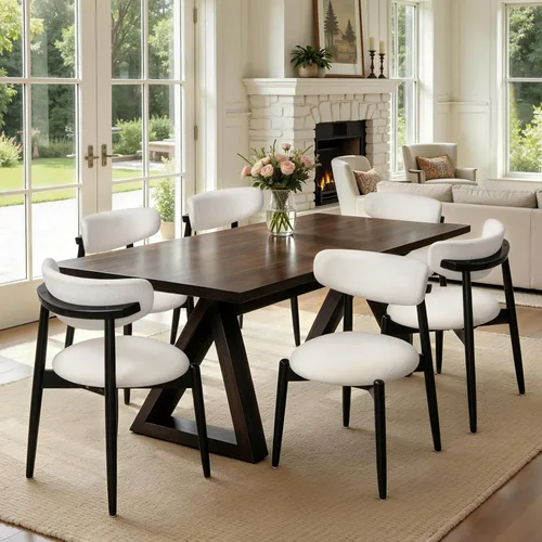 Vista 40 de CHUN YI Juego de 2 sillas de comedor tapizadas de madera maciza, sillas auxiliares de cocina de tela moderna de mediados de siglo con respaldo Beige