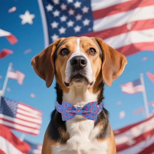Vista 3 de Maca Bates - Collar de perro con bandera estadounidense del 4 de julio con pajarita para perros, corbatín de 4 de 7 banderas, azul, ajustable