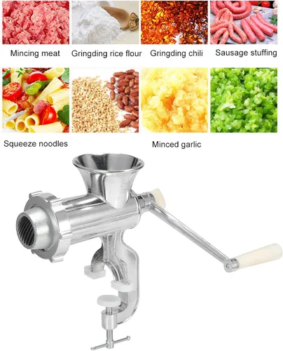 Vista 2 de Picadora manual de carne, multifunción de aleación de aluminio, picadora de carne, picadora de salchichas, herramienta de cocina manual para uso