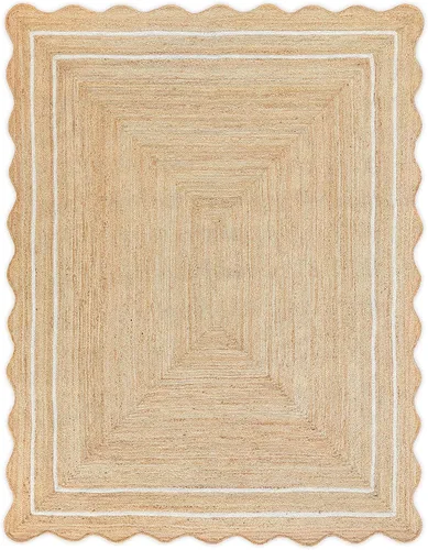 Vista 17 de Alfombra de yute natural ondulada con borde festoneado de Weaving Village, alfombra bohemia de yute para entrada, alfombra de pasillo estilo granja