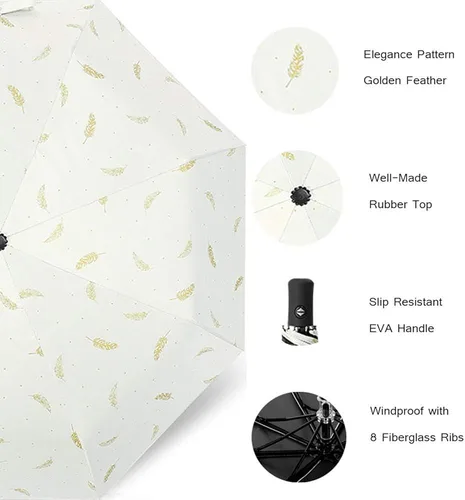 Vista 5 de Drehomeie Sun Rain Umbrella UV Protection Compact, Foding Travel Umbrella Auto Open Close, Windproof Rainproof Umbrella Black Anti-UV Coating