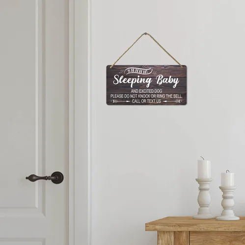 Vista 5 de Letrero decorativo de madera para colgar en la puerta delantera, 5 x 10 pulgadas, divertido letrero para timbre de puerta Sign01