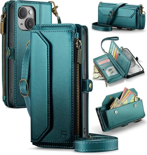 Vista 33 de Strapurs - Funda magnética desmontable para iPhone 15, color negro Compatible with Magsafe, Crossbody Wrist Strap, RFID Blocking 9-Card Holder