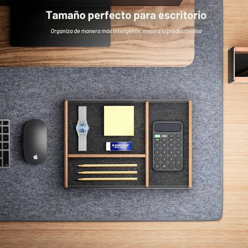 Vista 3 de UPERGO Bandeja de valet de nogal y aluminio, bandeja organizadora