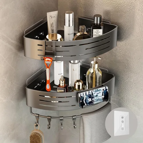 Vista 12 de Voldra Organizador de Ducha de Ventosa, 1 Paquete de Estantes de Ducha para Ducha Interior Sin Taladro, Organizador de Ducha de Sujeción de Aluminio